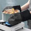 Heat Resistant Silicone Oven Mitts Non-Slip Microwave Oven Gloves Cotton Lining Waterproof Kitchen Cooking Baking Barbecue Glove
