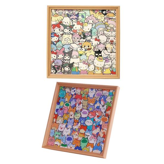 Cartoon Cat Wooden Coloring Puzzle Kit with Photo Frame Marker Pens DIY Hand-Painted Irregular Jigsaw Puzzle Toy Decoration Ornament