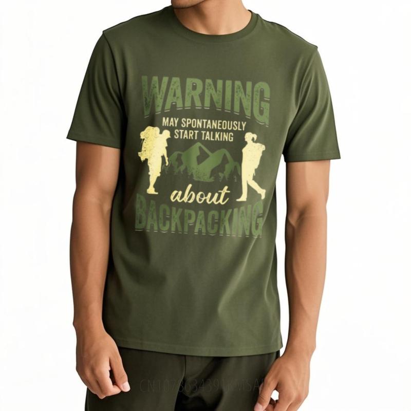 Printed Teenagers Round Neck tshirt Streetwear Warning May Spontaneously Start Talking About Backpacking Classic For Unisex