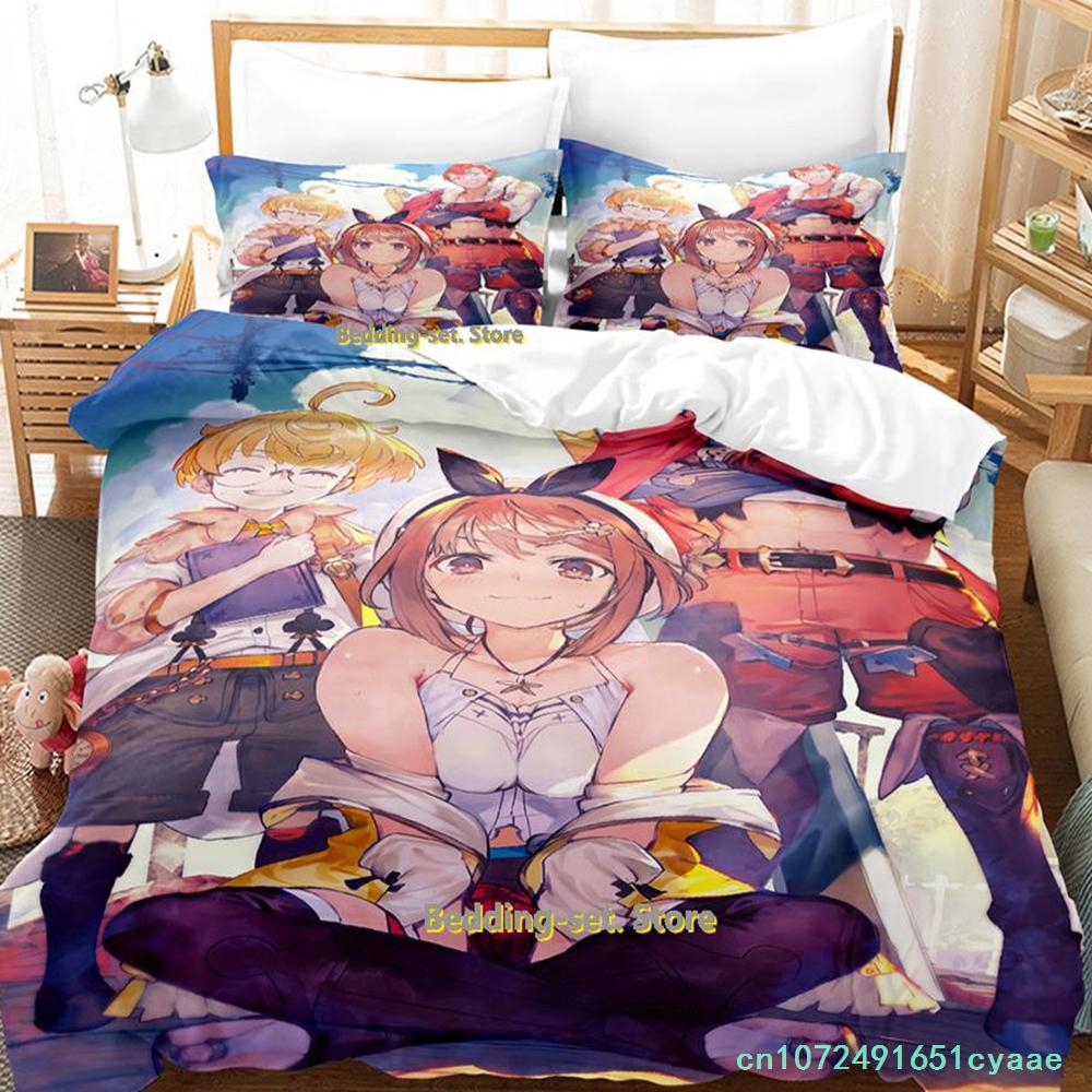 Комплект постельного белья Kawaii Atelier Ryza Single Twin Full Queen King Size Bed Set Adult Kid Bedroom Duvetcover Sets Girls Anime Bed