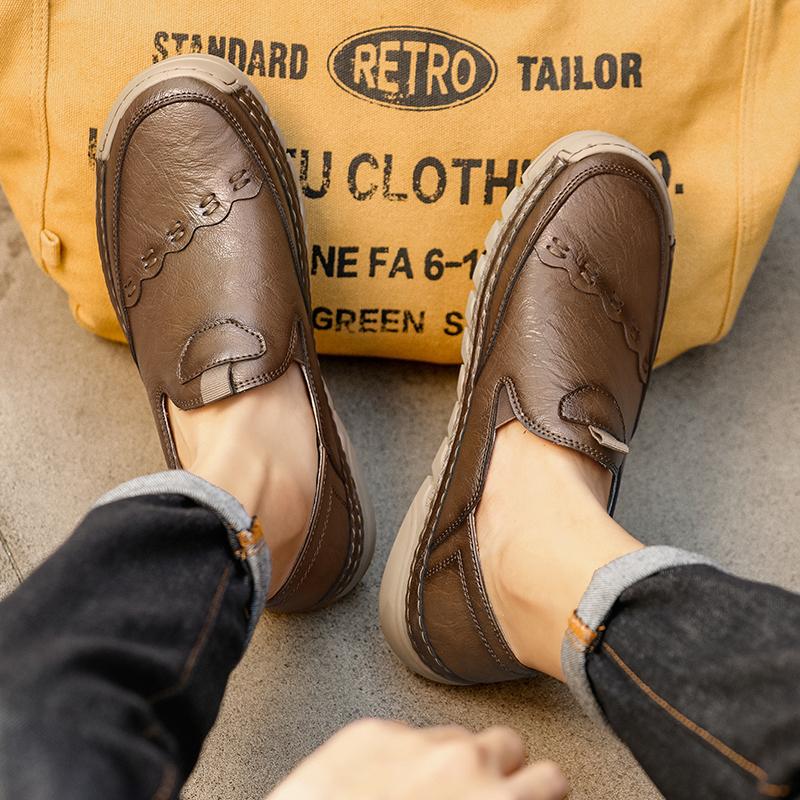 Модная Уличная Удобная Обувь на Щиколотку Спортивная и Повседневная Кожаная Обувь Осенняя Модная Брендовая Дышащая Обувь Ручной Работы с Прошивкой Повседневная Мужская Обувь