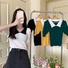 Fashion Doll Collar Knit Sweater Female Design Sense Niche Slim Short Section Bubble Sleeve Summer Top Tide Casual Essential Slim Fit Pullovers Tees