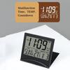 Складной мини-цифровой будильник с индикацией температуры, даты, дня недели, обратного отсчета, повтора сигнала, настольные часы 12/24 ч, питание от батареи CR2025, ЖК-часы