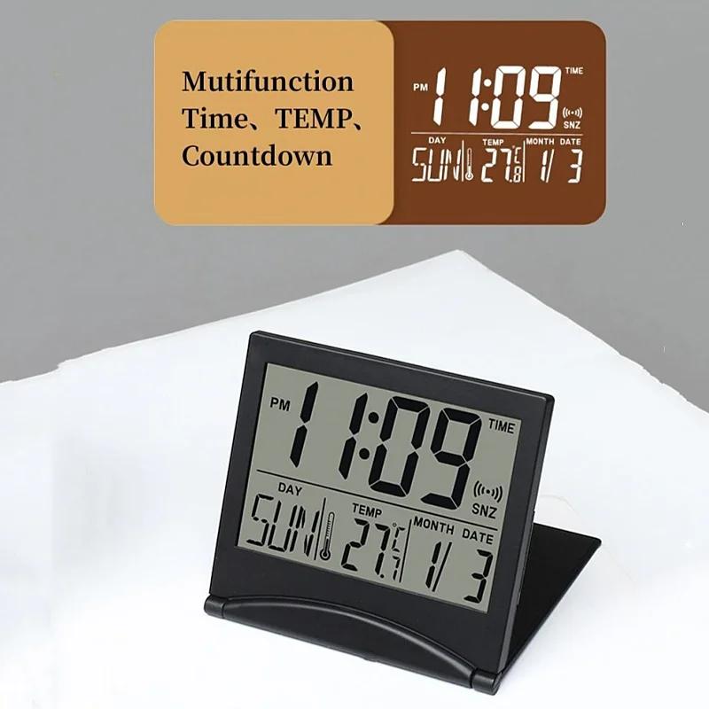 Складной мини-цифровой будильник с индикацией температуры, даты, дня недели, обратного отсчета, повтора сигнала, настольные часы 12/24 ч, питание от батареи CR2025, ЖК-часы
