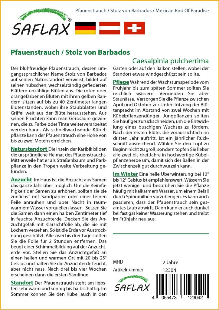 SAFLAX Mexican Bird Of Paradise - 10 семян - Caesalpinia pulcherrima