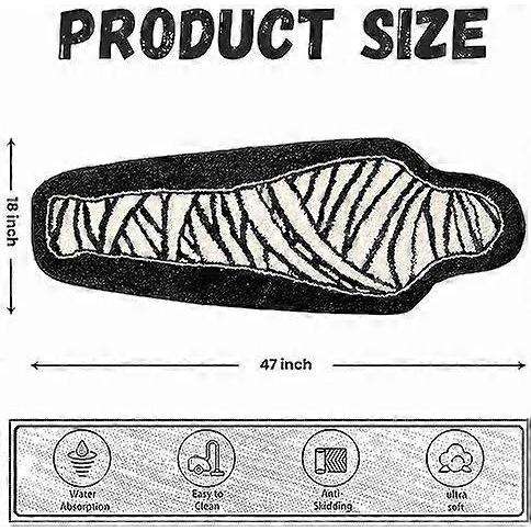 Halloween Bedroom Decor Black White Bathroom Rug Horror Decorations Non-Slip Coffin Bath Mats, Gothic Home Deco Funny Mummy Carpet 18x47 inch