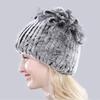 Горячая Распродажа Россия Зима Качество Натуральная Меховая Шапка Натуральная Теплая Шапка из Меха Кролика Рекс Леди Теплая Вязаная Подлинная Шапка из Меха Кролика Рекс