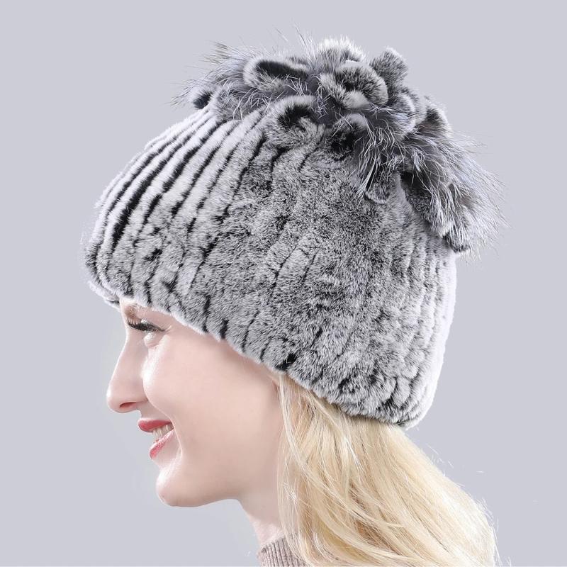 Горячая Распродажа Россия Зима Качество Натуральная Меховая Шапка Натуральная Теплая Шапка из Меха Кролика Рекс Леди Теплая Вязаная Подлинная Шапка из Меха Кролика Рекс