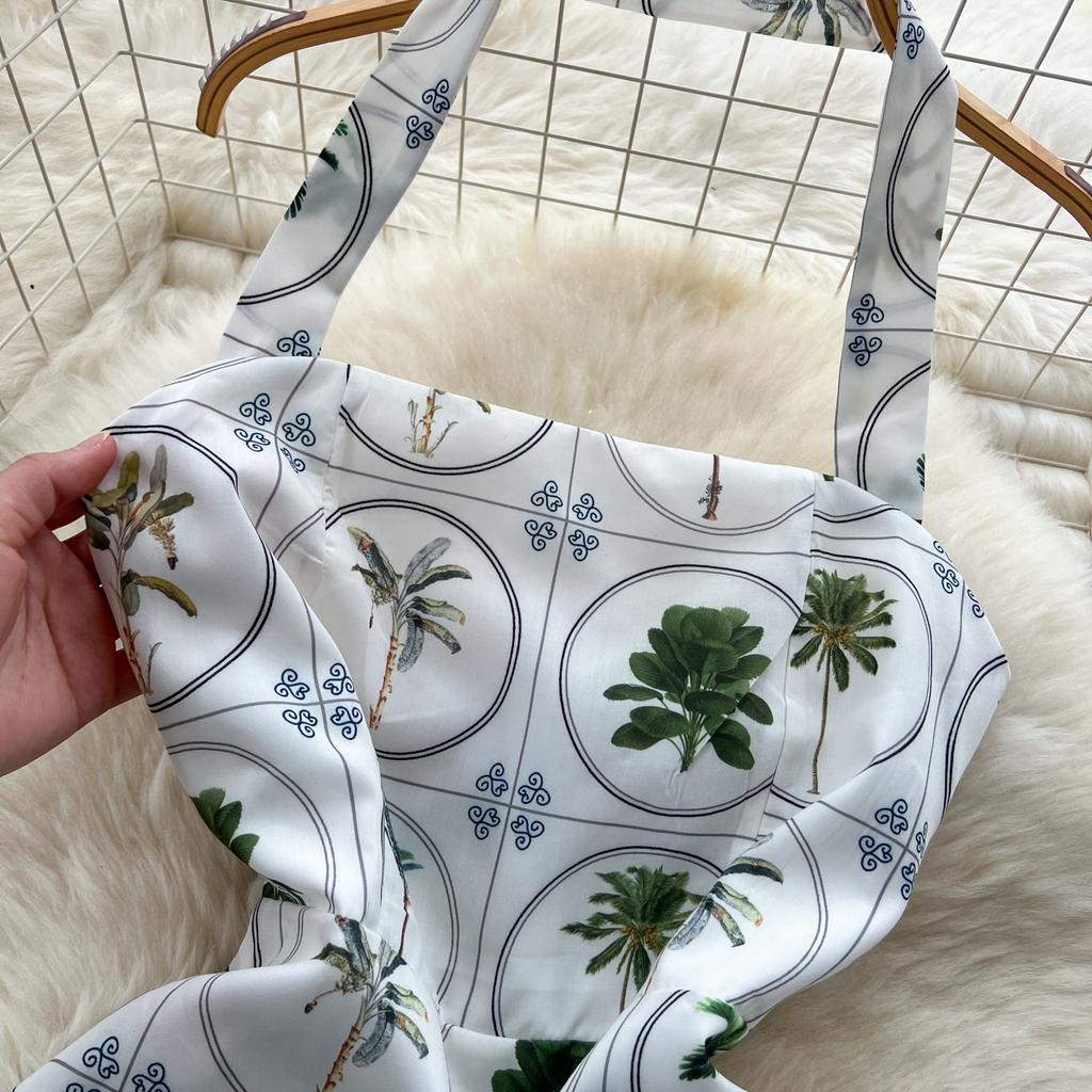 Летние женские халтер с открытой спиной и принтом, длинные макси-платья с большим качелями и шикарными платьями