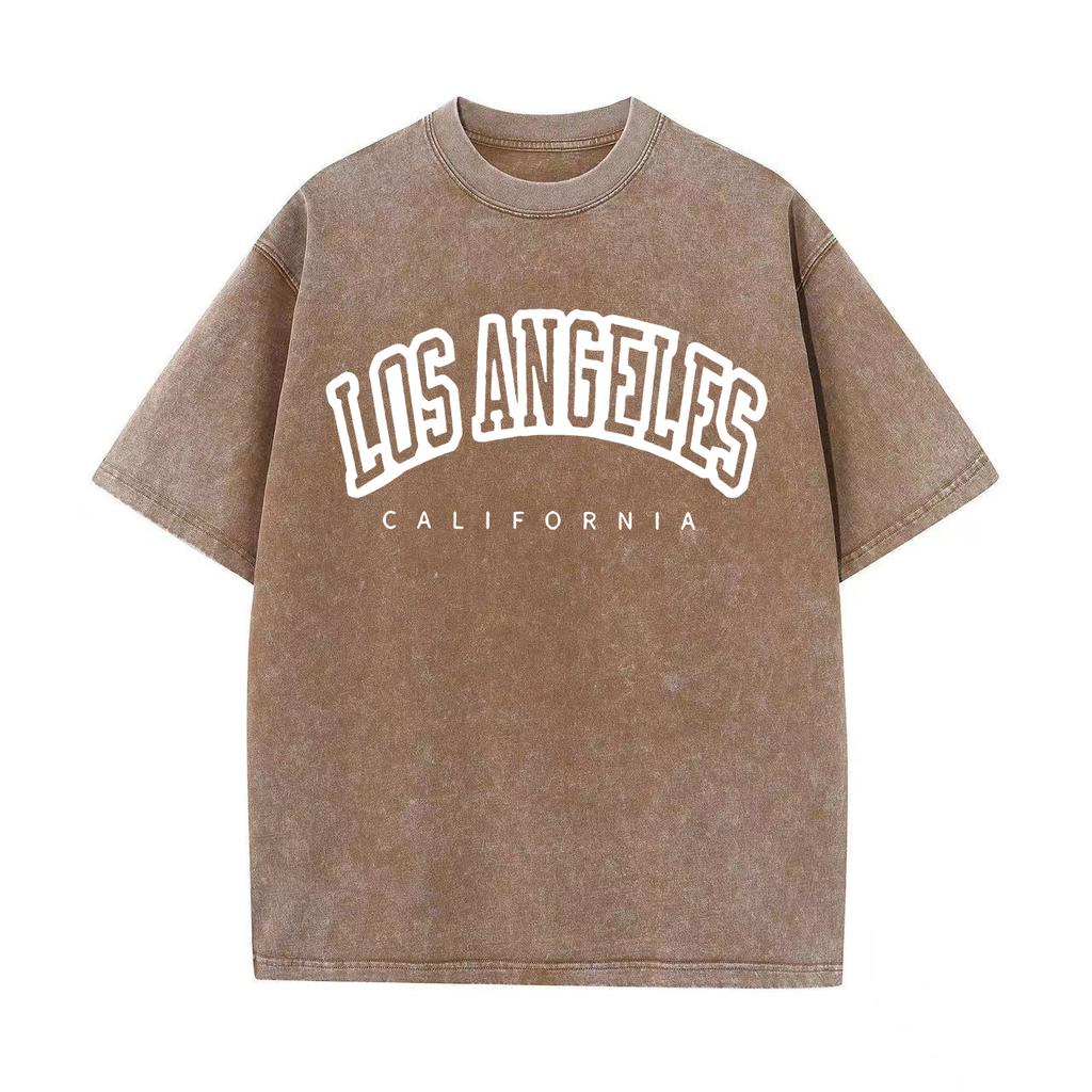 Ретро стираные винтажные женские хлопковые стираные футболки модные с круглым вырезом и коротким рукавом Лос-Анджелес США с принтом топы