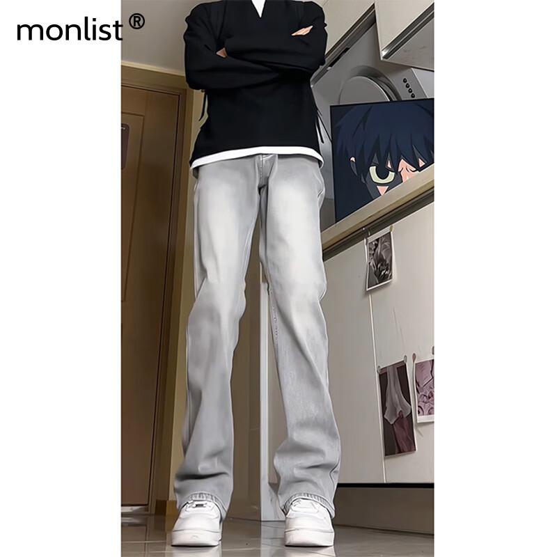 MON-LIST MLK03 Men's Smoky Grey Slim Fit Bootcut Jeans