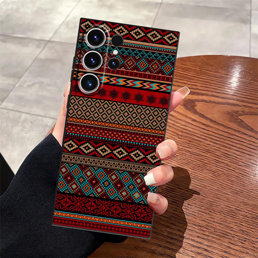 Ретро Этнический Узор Тотем Черный Мягкий Чехол для Телефона для Samsung Galaxy S21 FE S25 Edge S23 Ultra S24 Plus S20