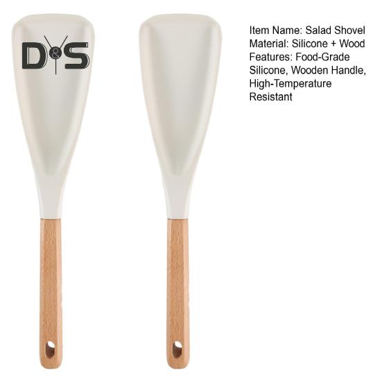 Silicone Cooking Spoon Salad Shovel Spatula Heat Resistant Wooden Handle Kitchen Utensils for Nonstick Cookware