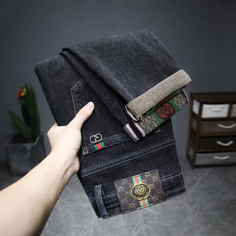 Мужские зимние джинсы Douyin Trendy Slim Fit с высокой эластичностью — удобная, экономичная и стильная корейская мода.