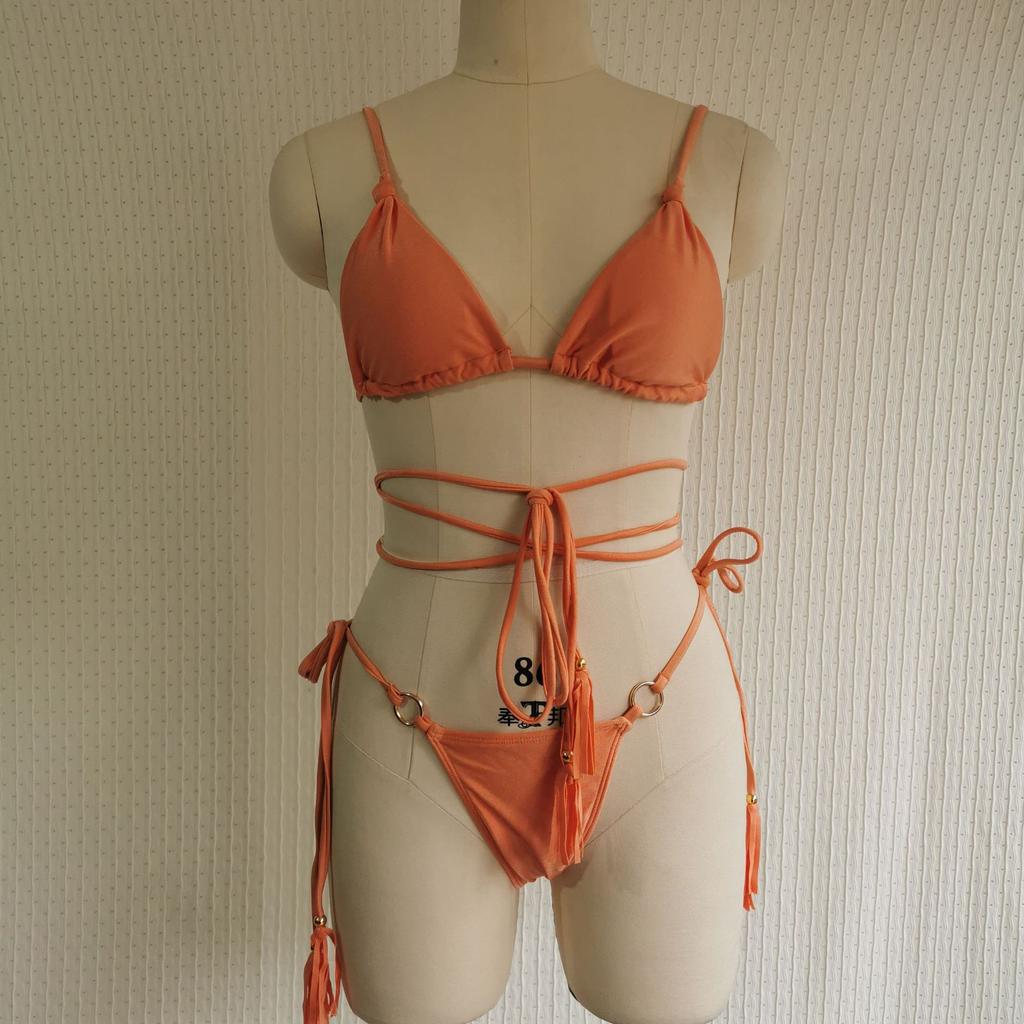 Женская мода сексуальный купальник из двух частей бикини с мягкой лямкой на бретельках, топ с завязками по бокам, комплект купальников, однотонный купальный костюм танкини с открытой спиной