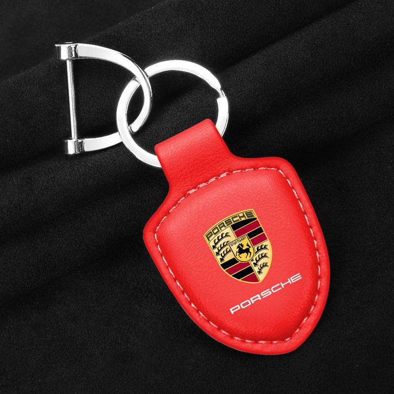 Новое кожаное кольцо-брелок для ключей автомобиля, тип 'Щит', для Porsche Panamera Cayenne Taycan 911 718 Macan Carrera-GT 928 944 968 944