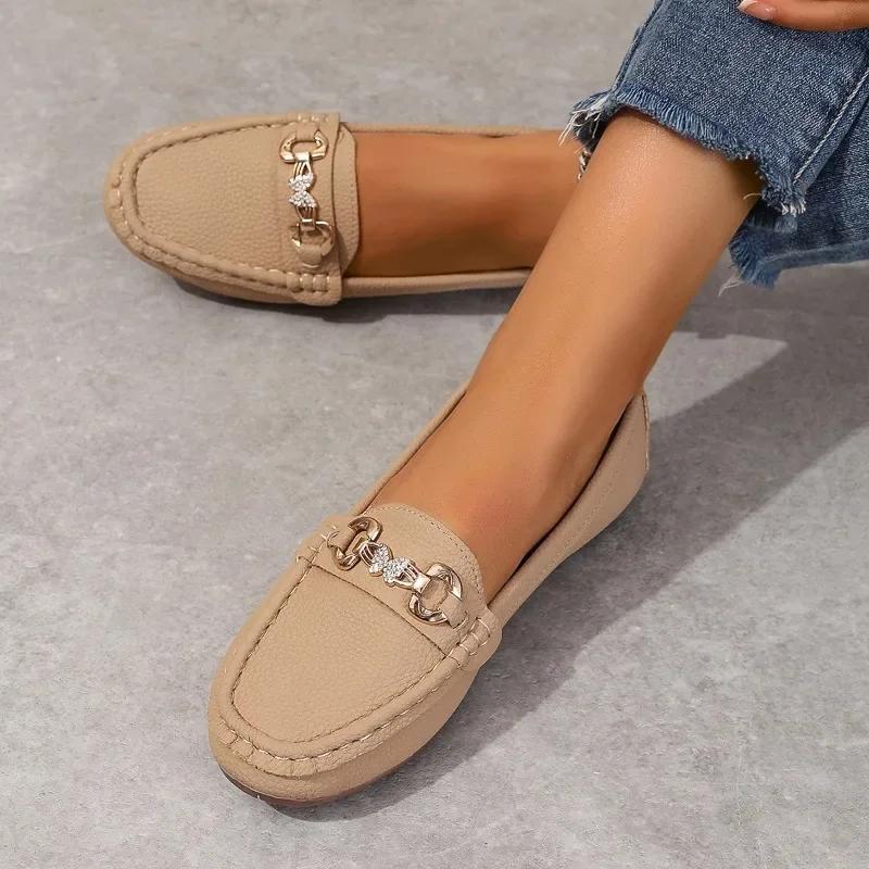 Spring Autumn Solid Color Women's Flat Shoe Fashionable Round Toe Low Heel Casual Large Size Slip-on Women's Flat Shoes