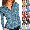 Women's Fashion Casual Printed V-Neck Long Sleeve Button-Down Top