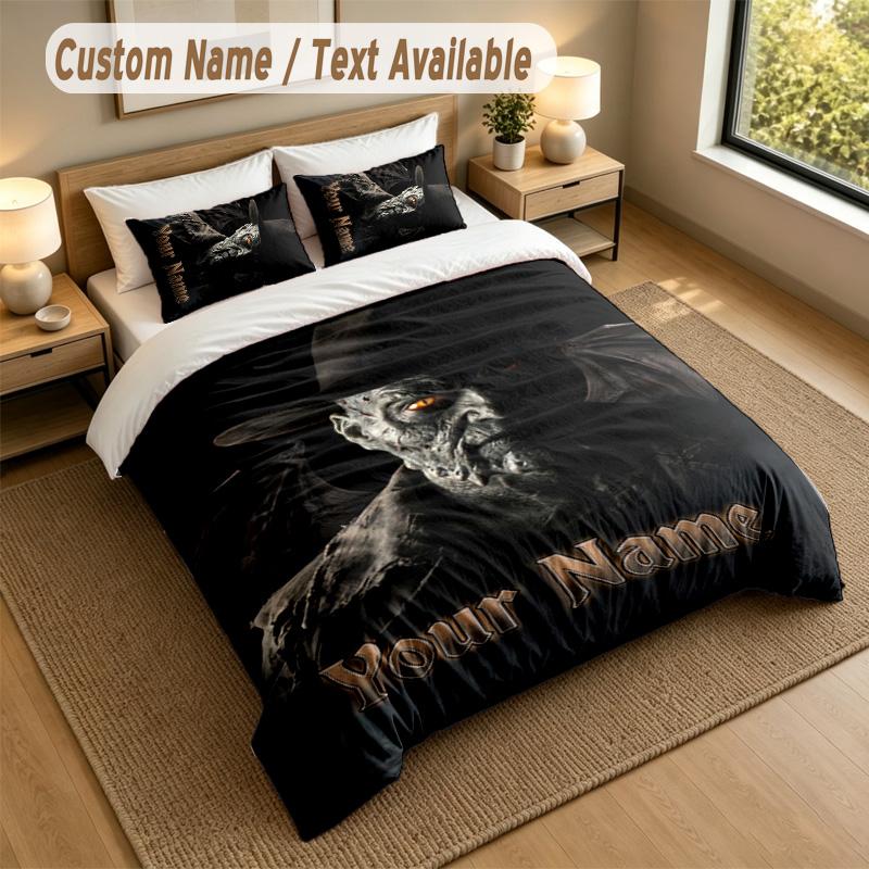 3Pcs Bedding Set Custom Name Text, 1 Sheet 2 Pillowcases Home Bed DecorJeepers Creepers The Creeper
