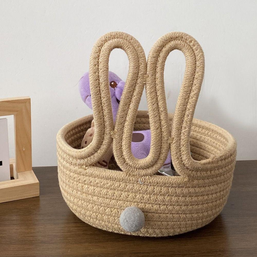 Cartoon Design Bunny Storage Basket Cotton Rope Organizer Basket  Desktop Organizer
