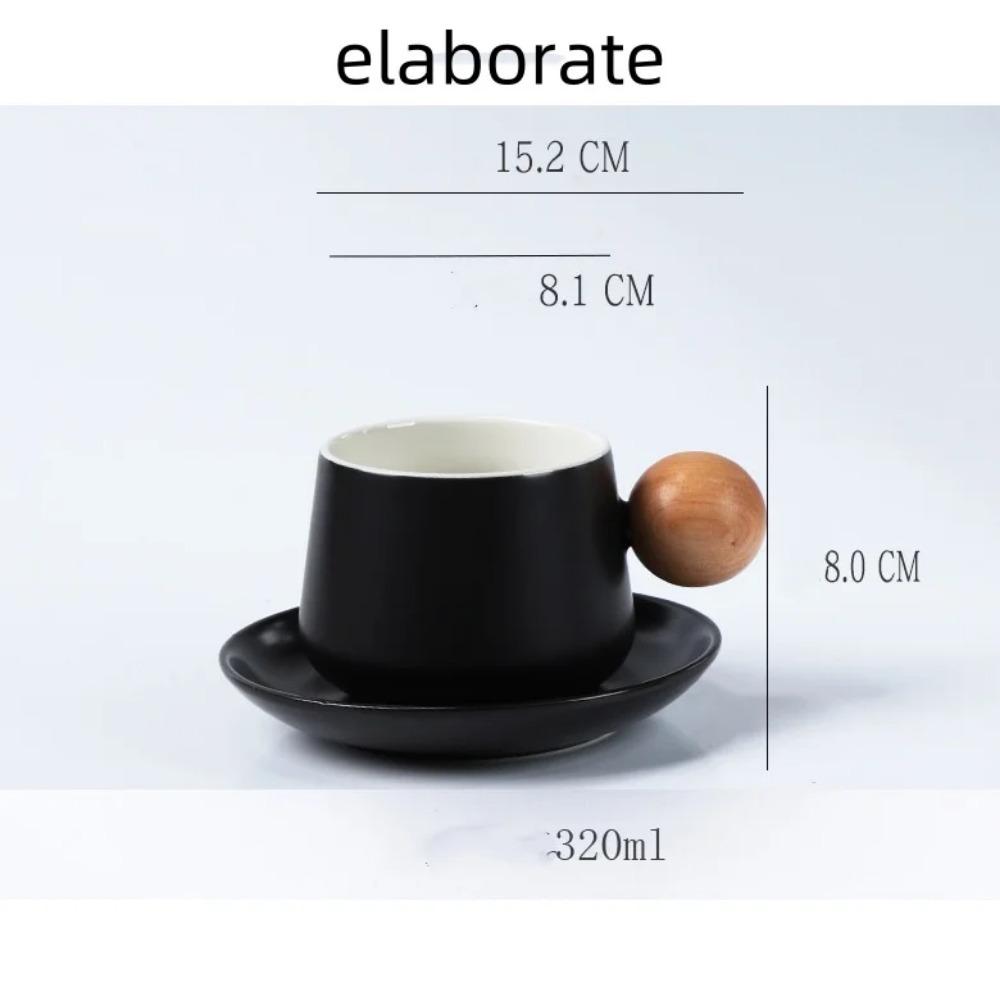 Набор кофейных чашек и блюдец для дома Дорогая кружка в подарок Керамический винтажный чайный сервиз Деревянная ручка Классическая кружка Однотонная керамическая чайная чашка