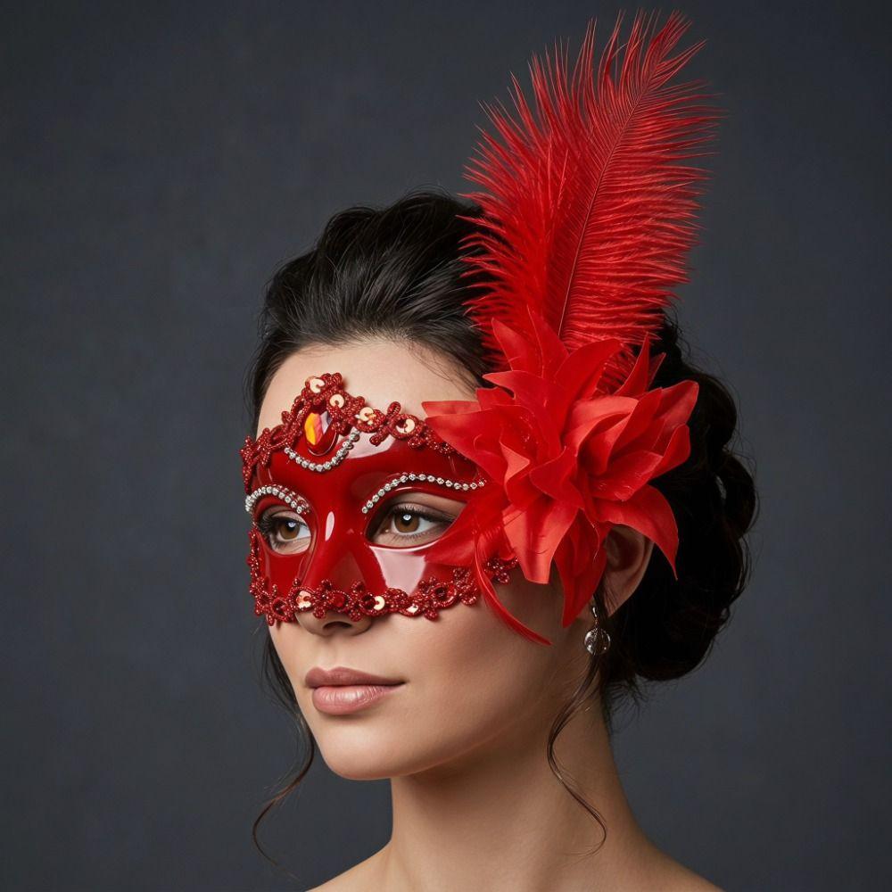 Flower Feather Mask Multicolor Halloween Festival Party Mask Fancy Half-Face Mask Ladies