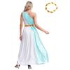 Womens Ancient Greek Dance Dress One Shoulder Chiffon Overlay Vintage Trim Tunic Dress Artificial Leaf Garland Headwear