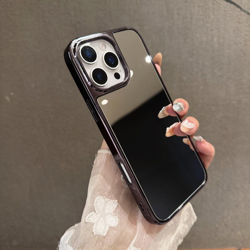 Защитный чехол для iPhone 15, совместимый с зеркалом для макияжа, гальванизированный, для iPhone 17 Air, с большим отверстием.