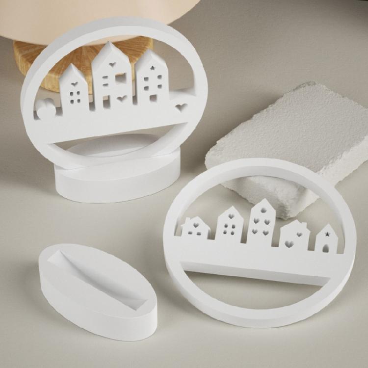 Circular House Silicones Molds with Base Molds for Gypsum Decorations, Wreath Silicones Molds with Base Molds