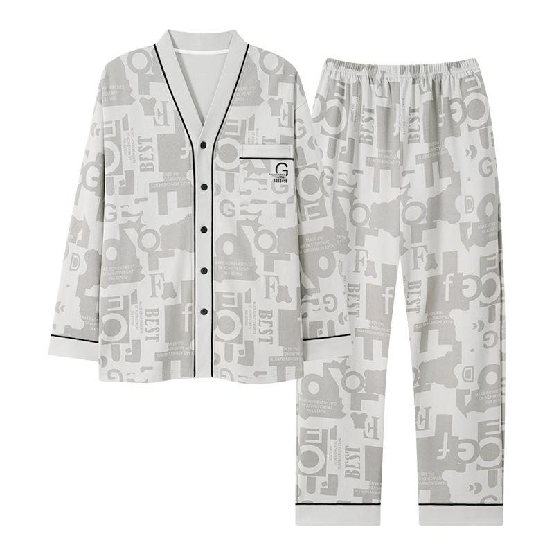 Pajamas Men'S Pure Cotton Spring And Autumn Long-Sleeved Trousers Cardigan Men'S Large-Size Casual Loungewear Set