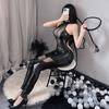 Sexy Open Crotch Leather Lingerie Hollow Out Latex Catsuit Erotic Bodysuit Women