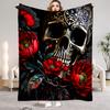 1Pc Digital Printed Rose and Skull Flannel Blanket Mattress Cover Blanket for Family BedsSofasOfficesOutdoor Camping
