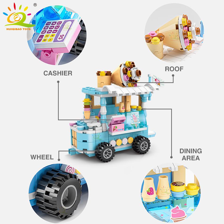 Креативная модель дома уличной еды, строительный блок MOC, розничный магазин с фигуркой, наборы кубиков для автомобилей с мороженым, игрушки для мальчиков для детей