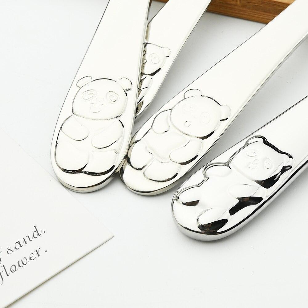 Серебряная посуда с рисунком панды, мультяшный узор 304, набор столовых приборов, столовые приборы, ложка, вилка, нержавеющая сталь, десертная детская посуда