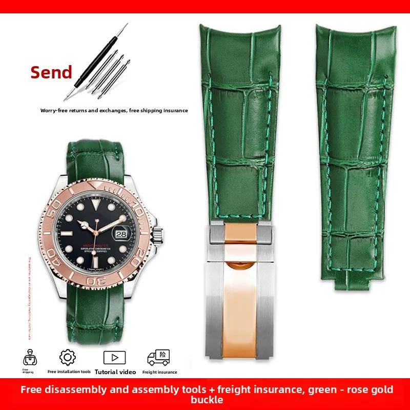 Изогнутый ремешок для часов 20 мм Original Style Для Rolex Water Ghost Натуральная кожаный ремешок GMT Submariner Daytona мужской браслет