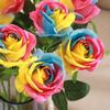 10 Pcs Fake Artificial Roses Rainbow Fake Roses 50cm Artificial Flowers Silk Flowers with Stems for Home Wedding Hotel Office Centerpiece Decor