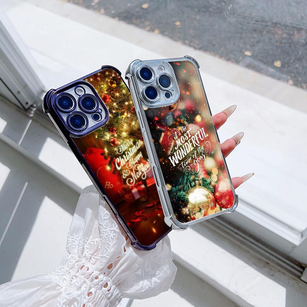 Чехлы для телефонов Ae115 Merry Christmas Happy New Year из гальванизированного ТПУ для Samsung A54 A12 A14 S23 S24 Ultra A55 A15 S21 FE с четырьмя углами защиты