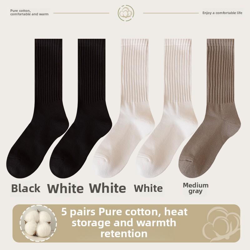 5 пар мужских осенне-зимних носков из чистого хлопка и ворса, утолщенных, теплых, спортивных, дезодорирующих, антибактериальных, шерстяных, с кольцами