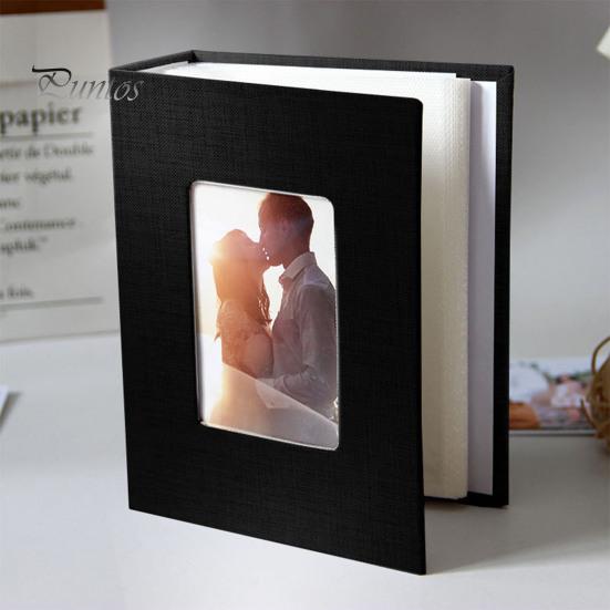 Slip-in Photo Album Linen Cover 50 Pages 100 Pockets 4x6-Inch Wedding Travel Baby Shower Kids Family Anniversary Picture Collection Book