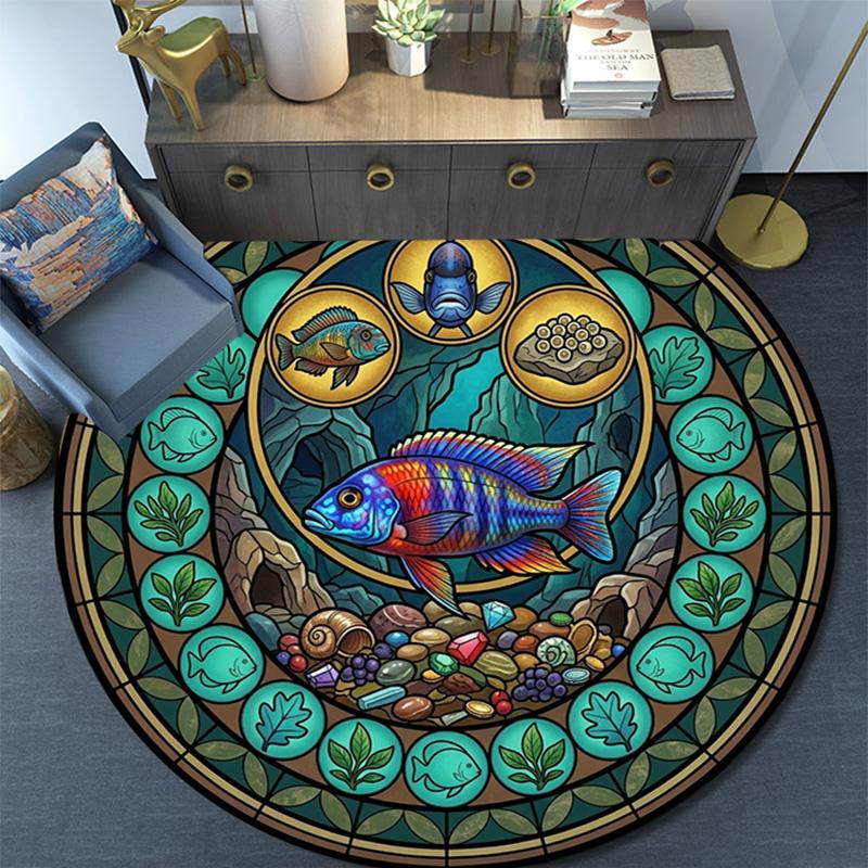 Aquatic Life Mandala Round Area Rug Under Office Chairs Bedroom Living Room Home Decor
