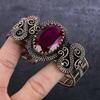Pink Rubillite Handmade Copper Wire Wrap Cuff Bangle Adjustable R7J26