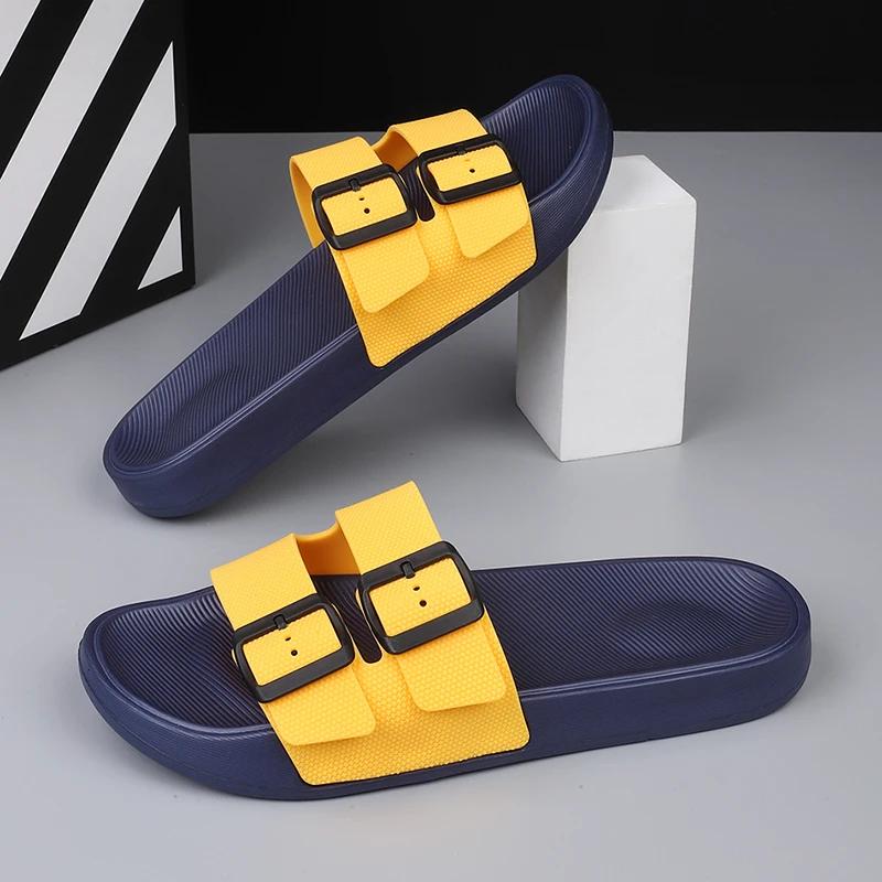 Fashion Men's Double Buckle Sandals Wide Width Beach Slides Arch Support Non-Slip Flat Sandals for Outdoor EVA Comfortable Beach Slidesr