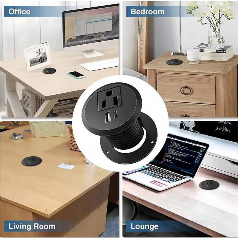 Скрытая встраиваемая круглая розетка с портом для зарядки USB A и Type C 18 В, вырез 50 мм, безопасная для домашнего офиса