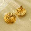 GEMCHIC Women's Hollow Spiral Thread Circle Stainless Steel Earrings Luxury Gold Studs