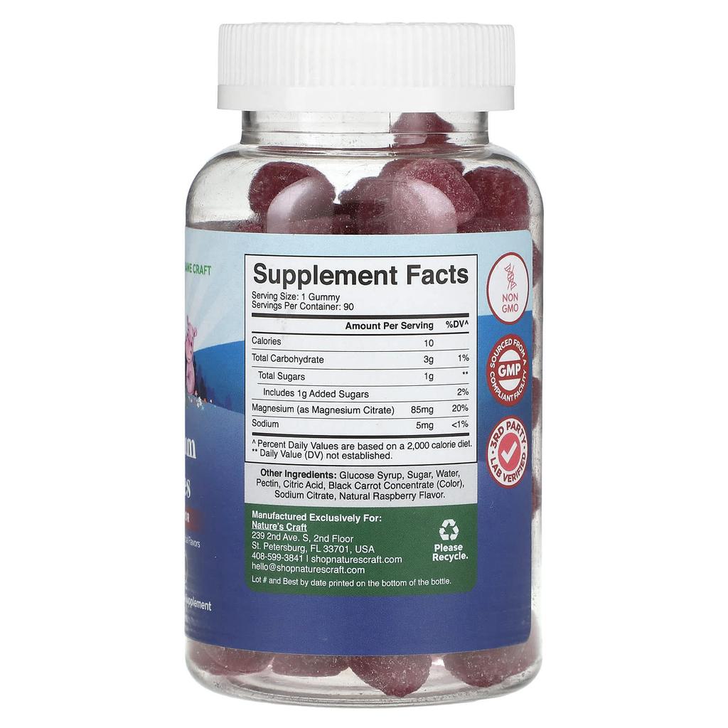 Nature'S Craft, Magnesium Gummies for Kids, Raspberry, 90 Gummies
