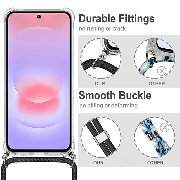 Coque Silicone - BOOLING - pour Samsung Galaxy A37 5G - Antichoc Transparent avec Cordon Blanc