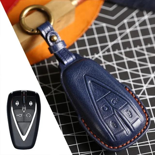 Luxury Leather Car Key Case Cover For Changan 4 Button Unit CS75 X7 Cs55 Cs75plus Keychain Holder Fob Box Keyring Shell Bag