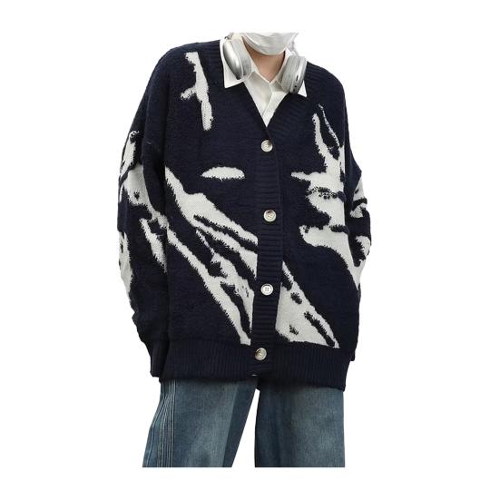 Мужской кардиган, свитер в стиле ретро, американский стиль, V-образный вырез, свободный однобортный, контрастного цвета, вязаный свитер, пальто, уличная куртка в стиле хип-хоп