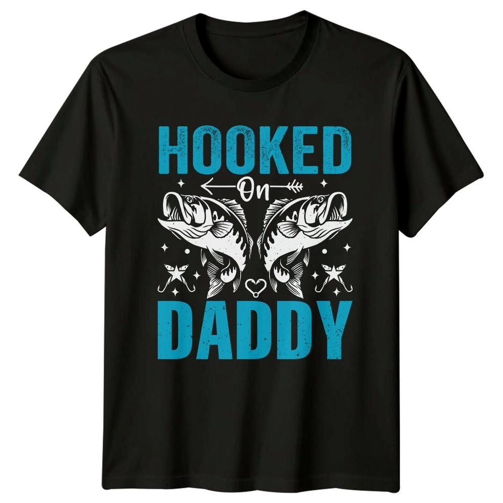 Hooked On Daddy Fish Graphic Fathers Day Fishing Lover TShirt