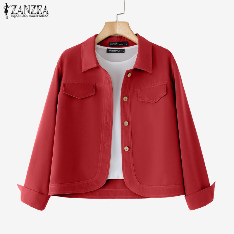 ZANZEA Women Turn Down Collar Loose Long Sleeve Plain Blouse